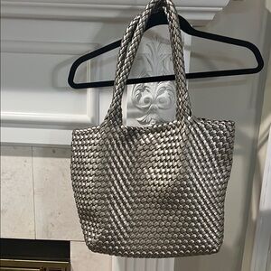 Shimmering Metallic Silver Tote with Chainmail Texture